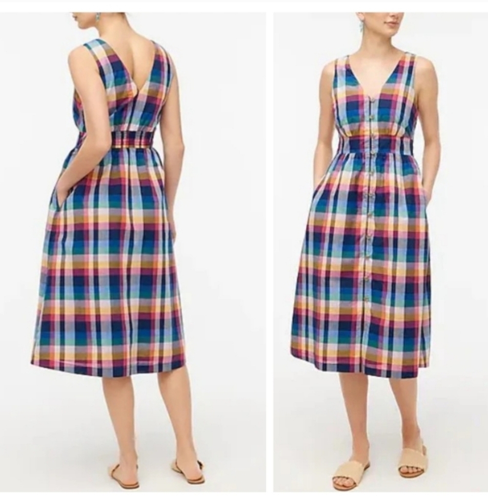 J. Crew Multicolor Plaid Midi Dress